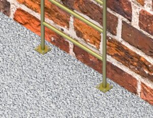 Placa base y fijación para escaleras marineras metálicas de alta resistencia.